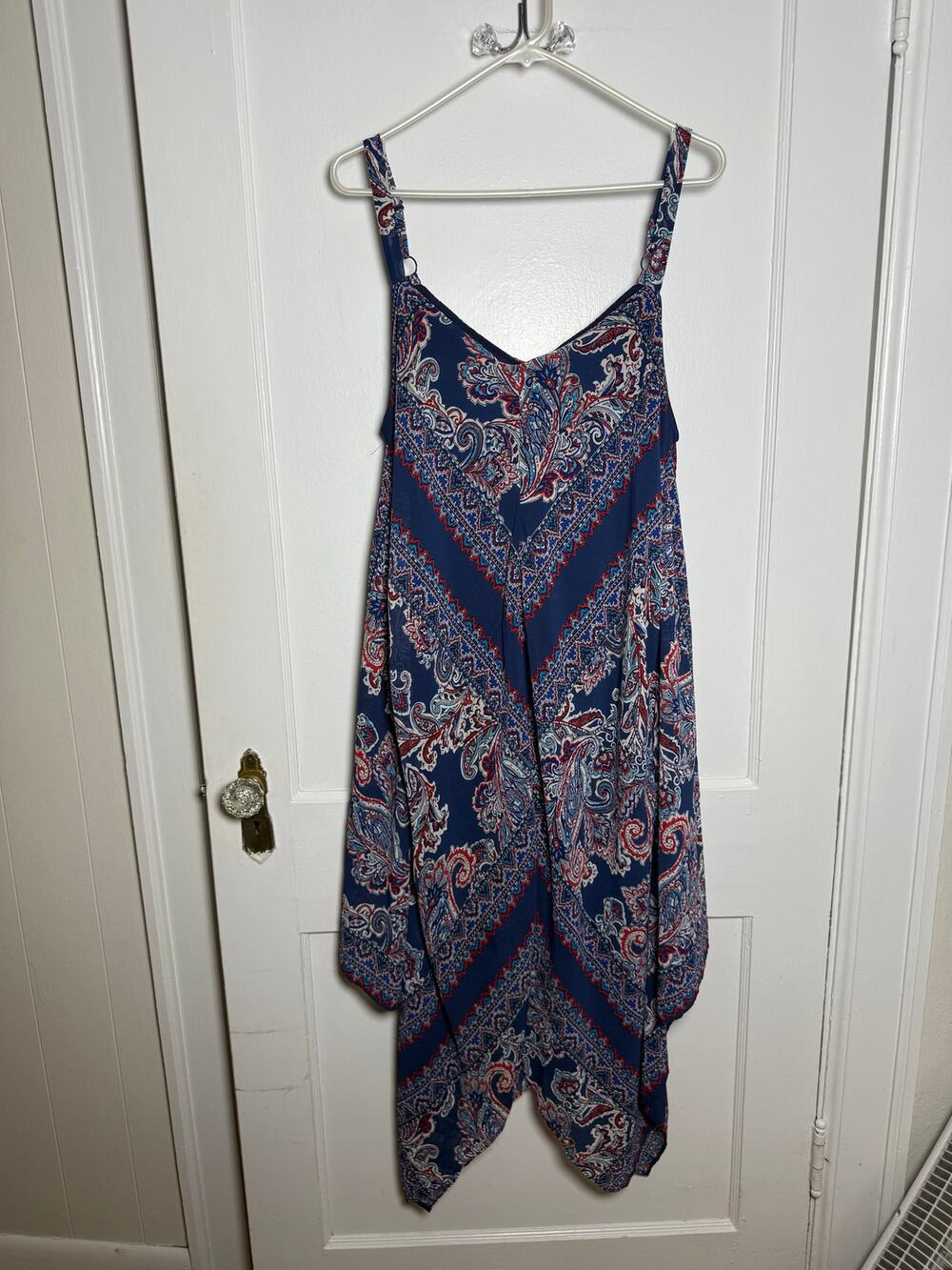 Luxology red white blue bandana paisley asymmetrical flowy boho dress women's 12